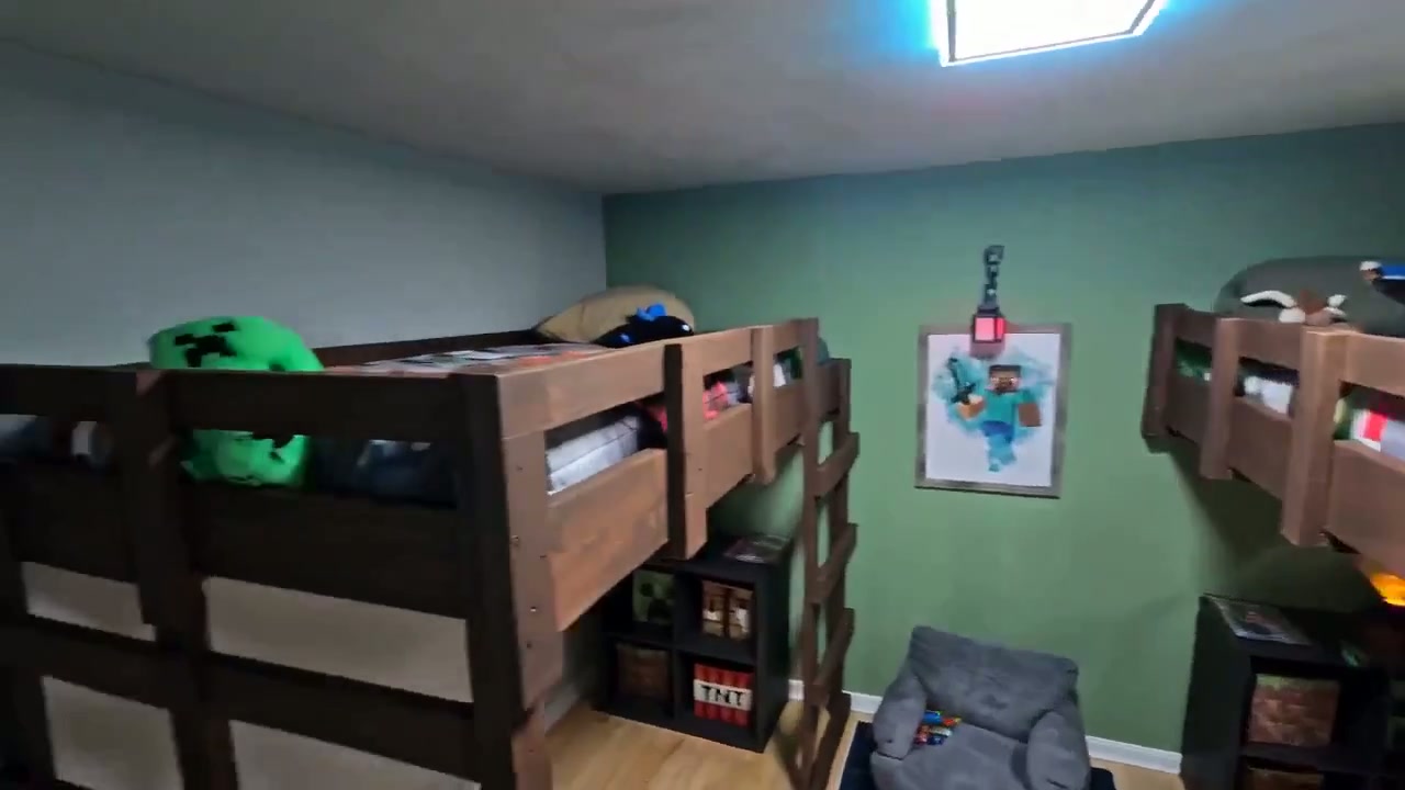 Video tour of a Minecraft-themed bedroom renovation built for the owner's children in New London County, CT